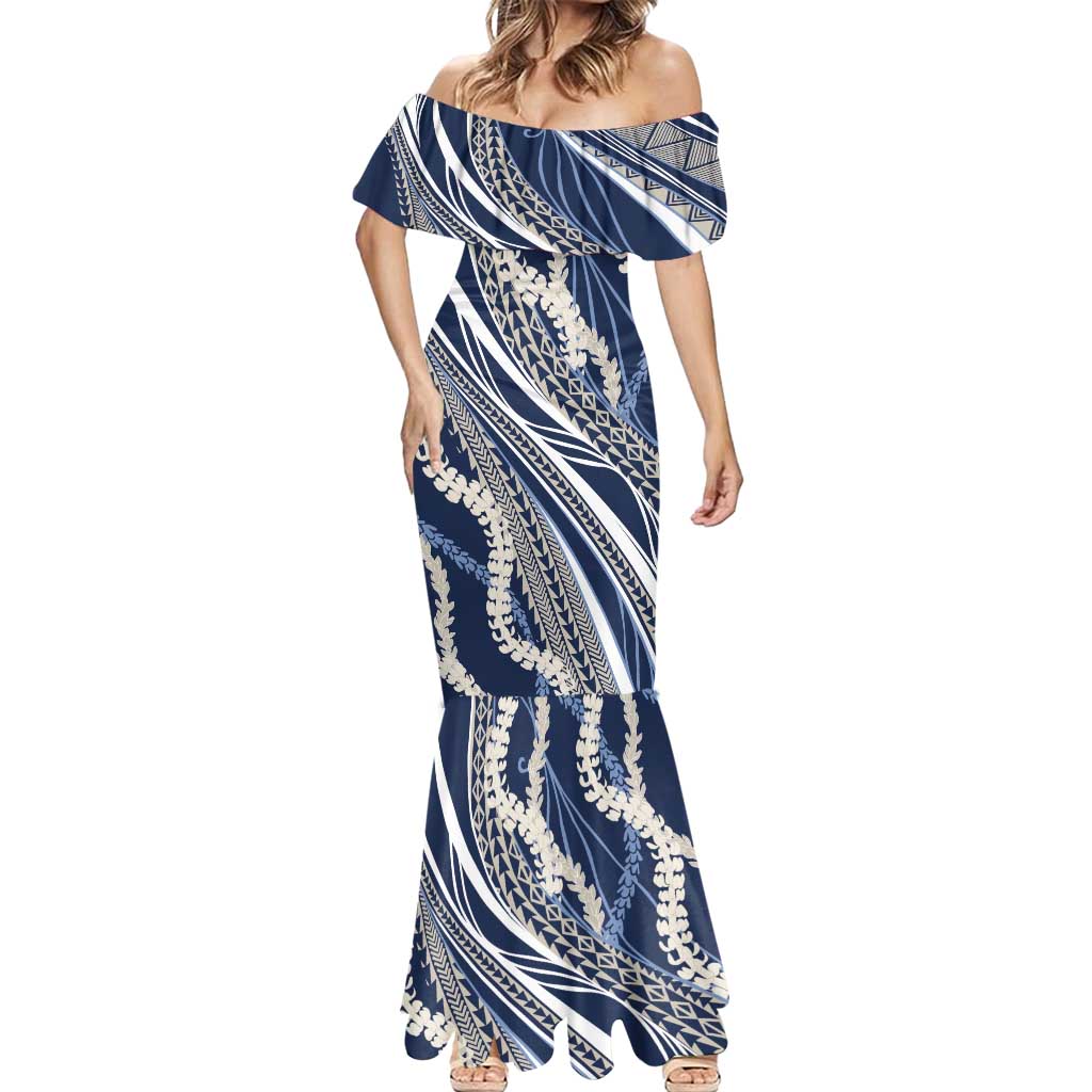 Polynesian Puakeniken Pikake Twisted Lei Mermaid Dress Navy Blue - Polynesian Pride