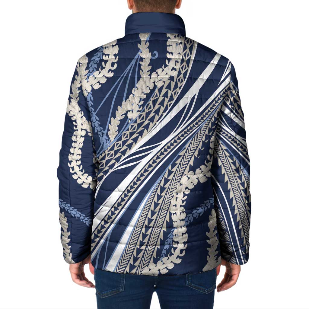 Polynesian Puakeniken Pikake Twisted Lei Padded Jacket Navy Blue - Polynesian Pride