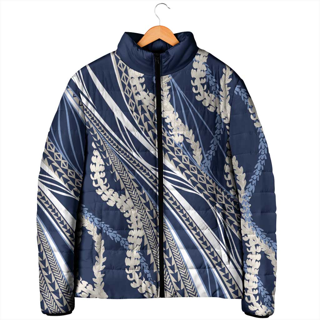 Polynesian Puakeniken Pikake Twisted Lei Padded Jacket Navy Blue - Polynesian Pride