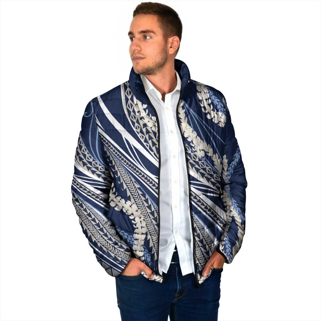 Polynesian Puakeniken Pikake Twisted Lei Padded Jacket Navy Blue - Polynesian Pride