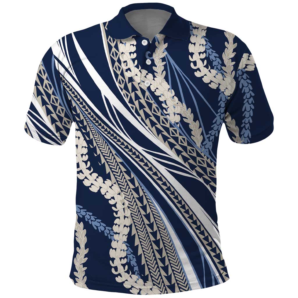 Polynesian Puakeniken Pikake Twisted Lei Polo Shirt Navy Blue - Polynesian Pride