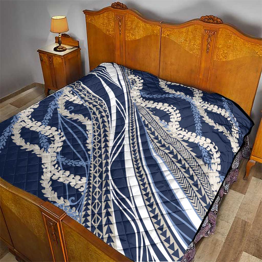 Polynesian Puakeniken Pikake Twisted Lei Quilt Navy Blue - Polynesian Pride