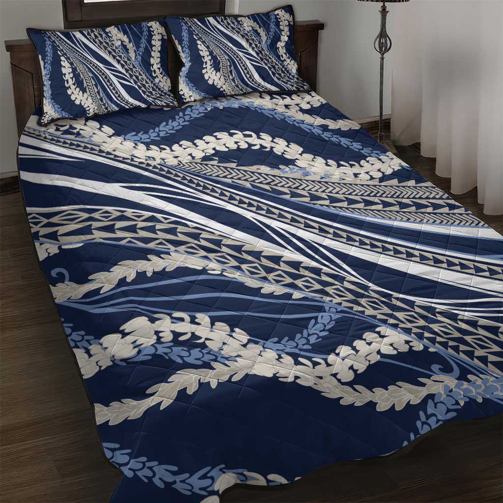 Polynesian Puakeniken Pikake Twisted Lei Quilt Bed Set Navy Blue - Polynesian Pride