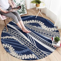Polynesian Puakeniken Pikake Twisted Lei Round Carpet Navy Blue - Polynesian Pride