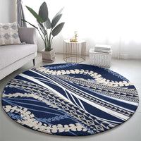 Polynesian Puakeniken Pikake Twisted Lei Round Carpet Navy Blue - Polynesian Pride