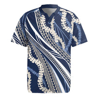 Polynesian Puakeniken Pikake Twisted Lei Rugby Jersey Navy Blue - Polynesian Pride