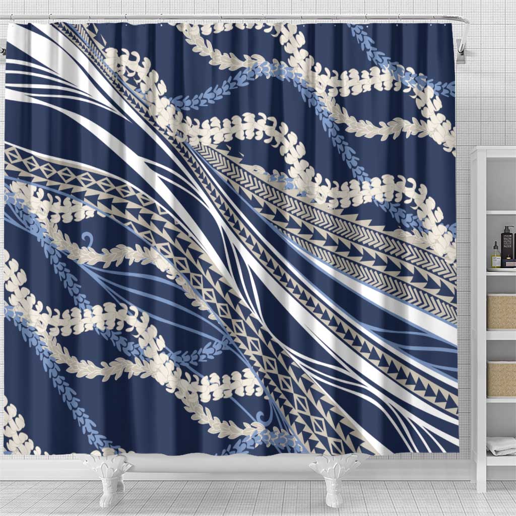 Polynesian Puakeniken Pikake Twisted Lei Shower Curtain Navy Blue - Polynesian Pride