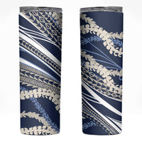 Polynesian Puakeniken Pikake Twisted Lei Skinny Tumbler Navy Blue - Polynesian Pride