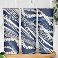 Polynesian Puakeniken Pikake Twisted Lei Skinny Tumbler Navy Blue - Polynesian Pride