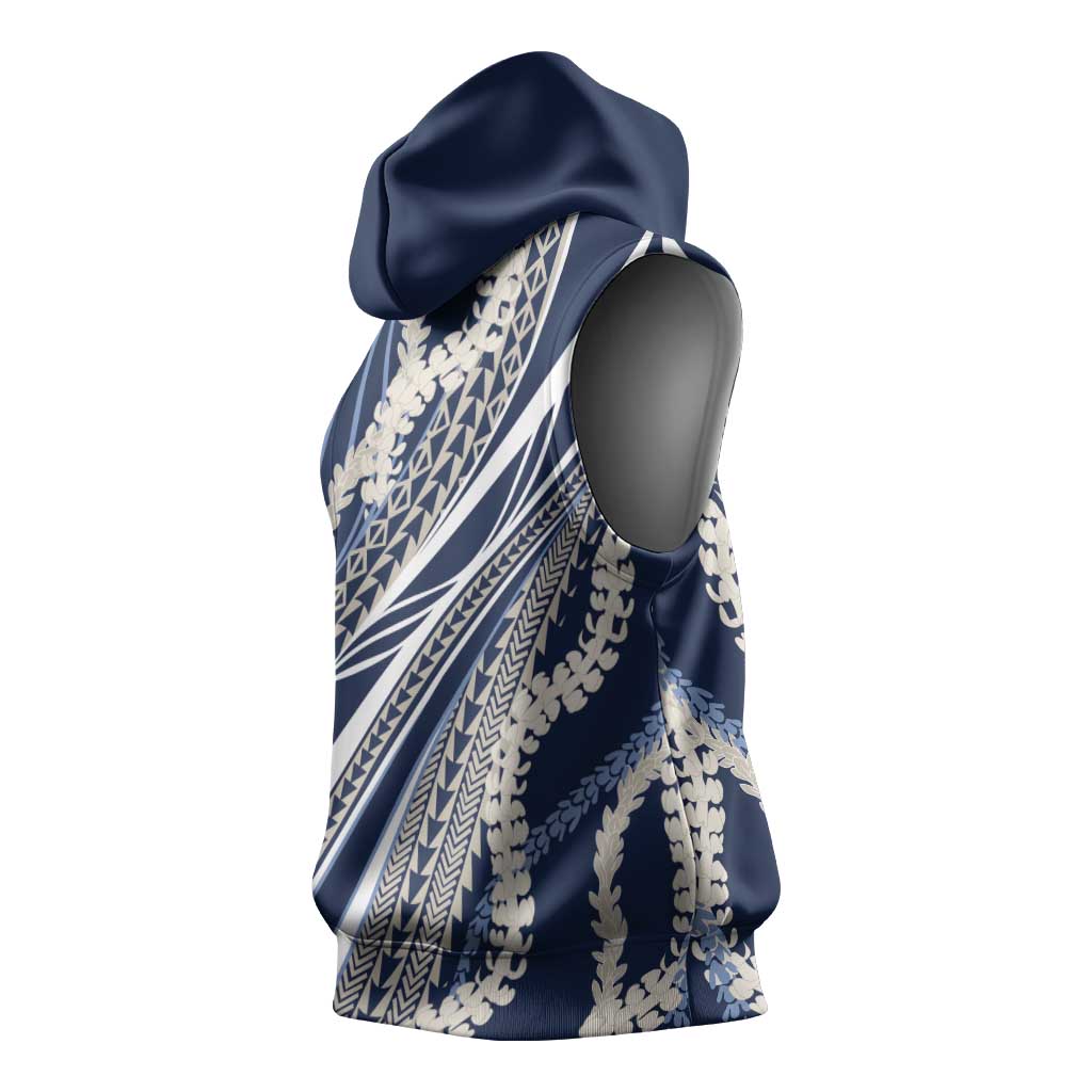 Polynesian Puakeniken Pikake Twisted Lei Sleeveless Hoodie Navy Blue - Polynesian Pride