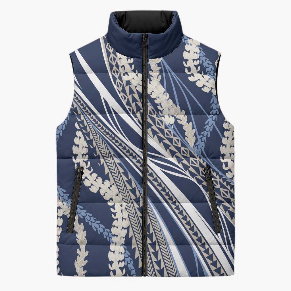 Polynesian Puakeniken Pikake Twisted Lei Sleeveless Puffer Jacket Navy Blue - Polynesian Pride