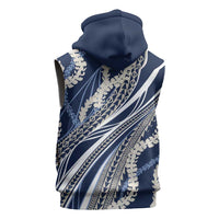 Polynesian Puakeniken Pikake Twisted Lei Sleeveless Zip Hoodie Navy Blue - Polynesian Pride