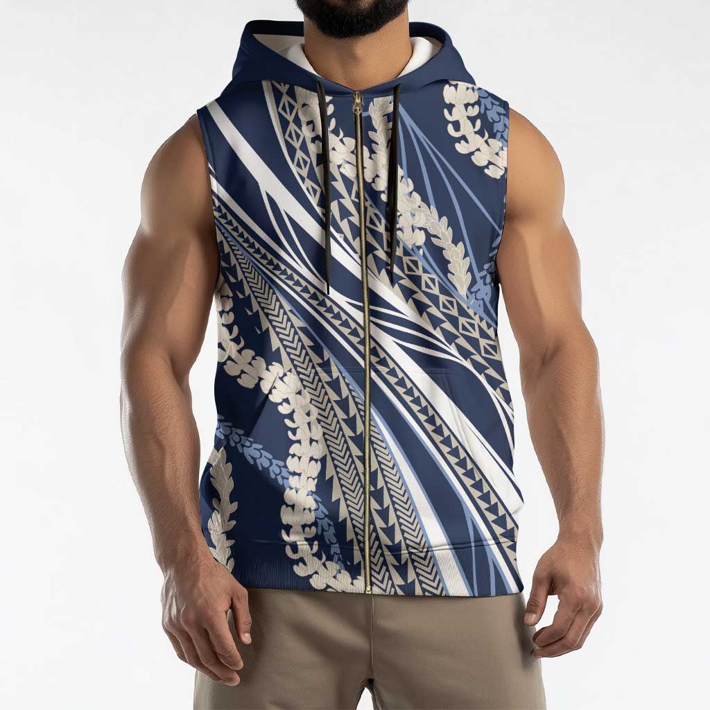 Polynesian Puakeniken Pikake Twisted Lei Sleeveless Zip Hoodie Navy Blue - Polynesian Pride