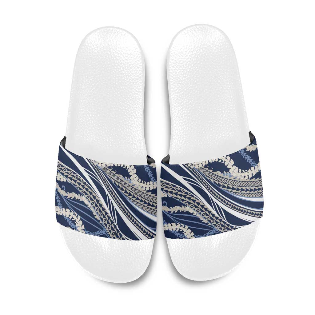 Polynesian Puakeniken Pikake Twisted Lei Slide Sandals Navy Blue - Polynesian Pride