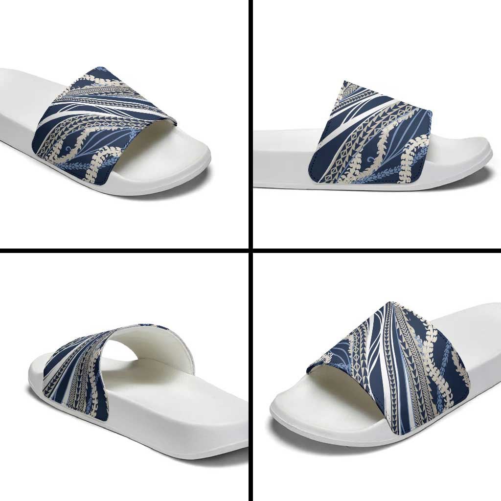 Polynesian Puakeniken Pikake Twisted Lei Slide Sandals Navy Blue - Polynesian Pride