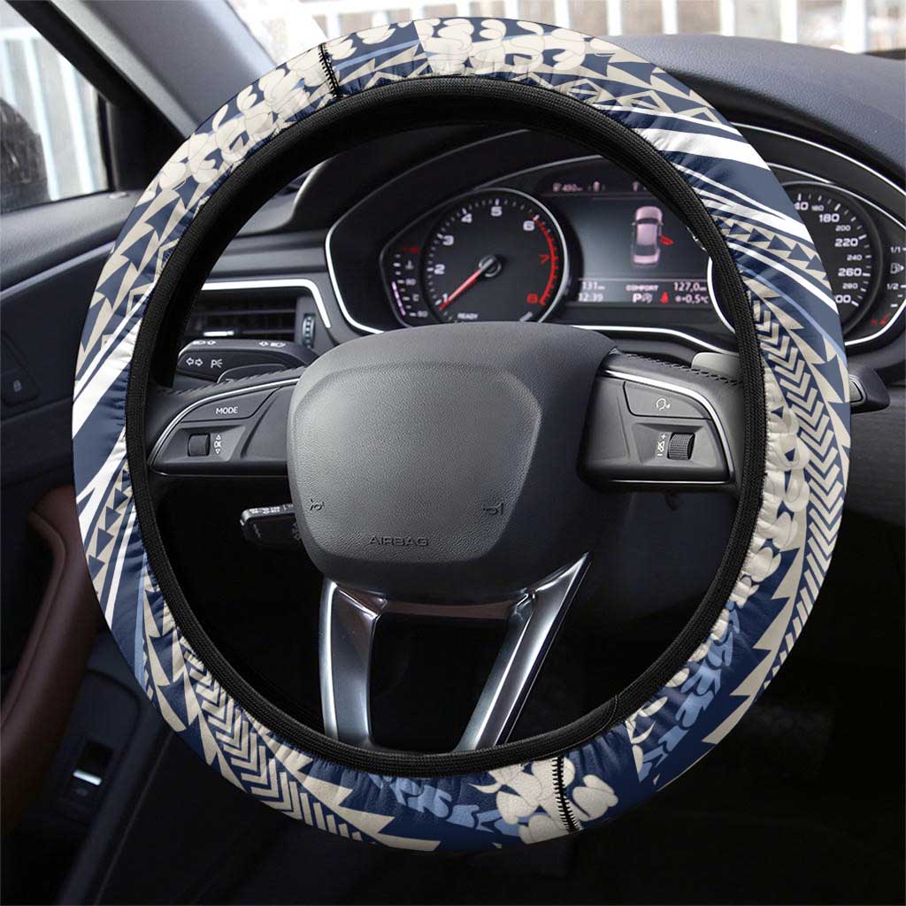 Polynesian Puakeniken Pikake Twisted Lei Steering Wheel Cover Navy Blue - Polynesian Pride