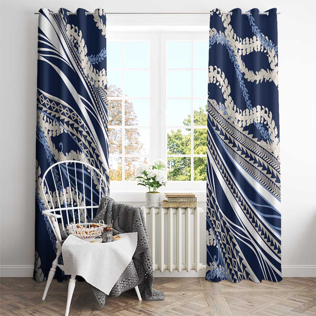 Polynesian Puakeniken Pikake Twisted Lei Window Curtain Navy Blue - Polynesian Pride