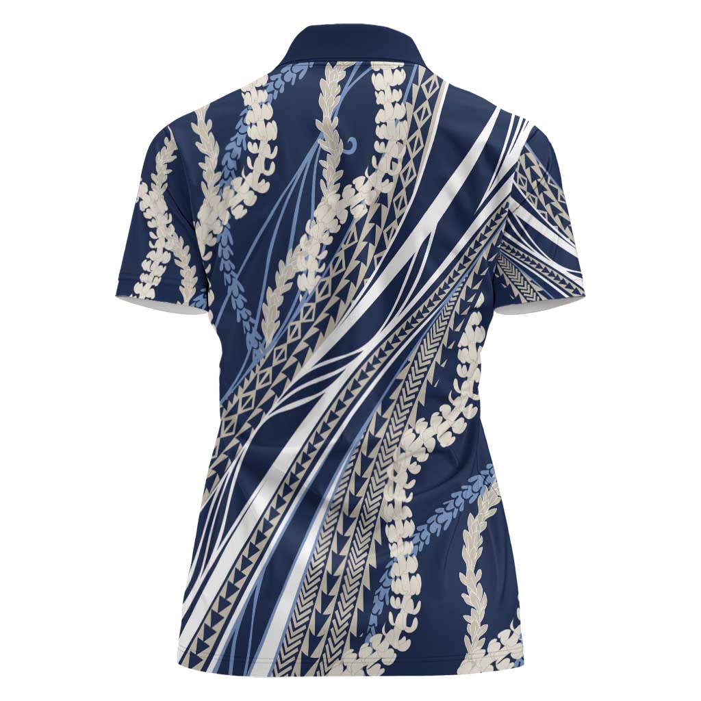 Polynesian Puakeniken Pikake Twisted Lei Women Polo Shirt Navy Blue - Polynesian Pride