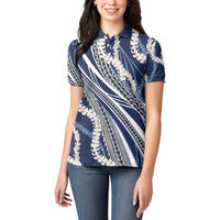 Polynesian Puakeniken Pikake Twisted Lei Women Polo Shirt Navy Blue - Polynesian Pride