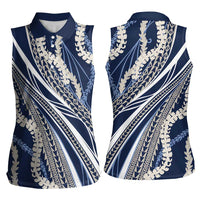 Polynesian Puakeniken Pikake Twisted Lei Women Sleeveless Polo Shirt Navy Blue - Polynesian Pride