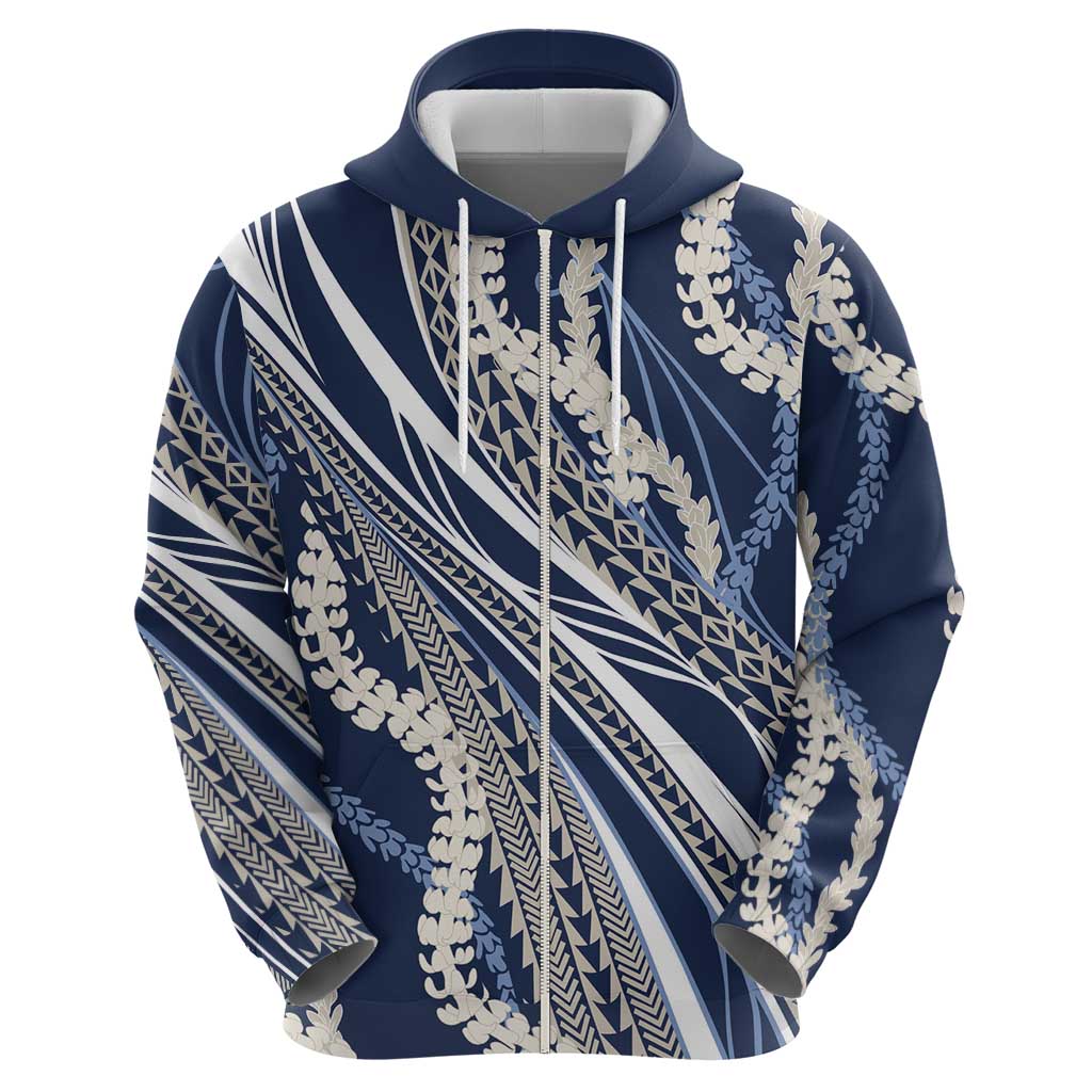Polynesian Puakeniken Pikake Twisted Lei Zip Hoodie Navy Blue - Polynesian Pride