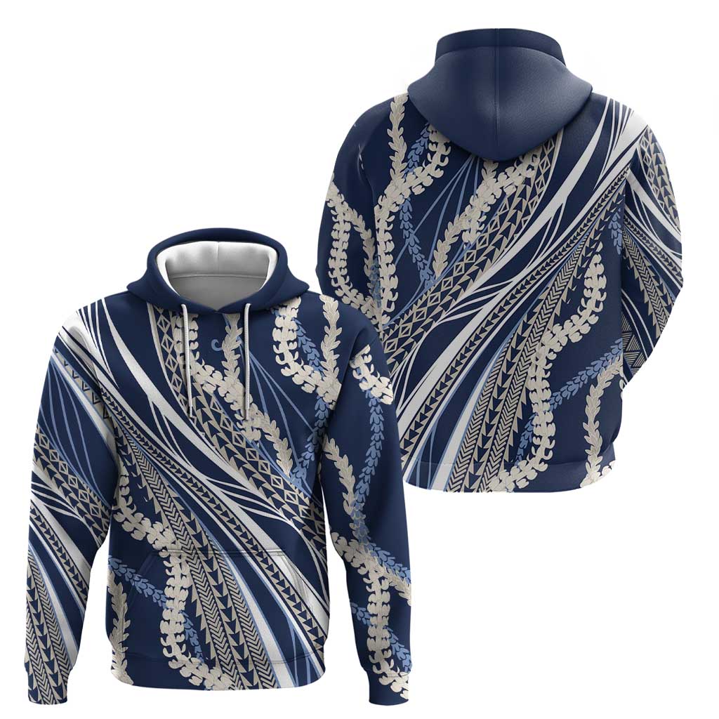 Polynesian Puakeniken Pikake Twisted Lei Zip Hoodie Navy Blue - Polynesian Pride