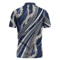 Polynesian Puakeniken Pikake Twisted Lei Zipper Polo Shirt Navy Blue - Polynesian Pride