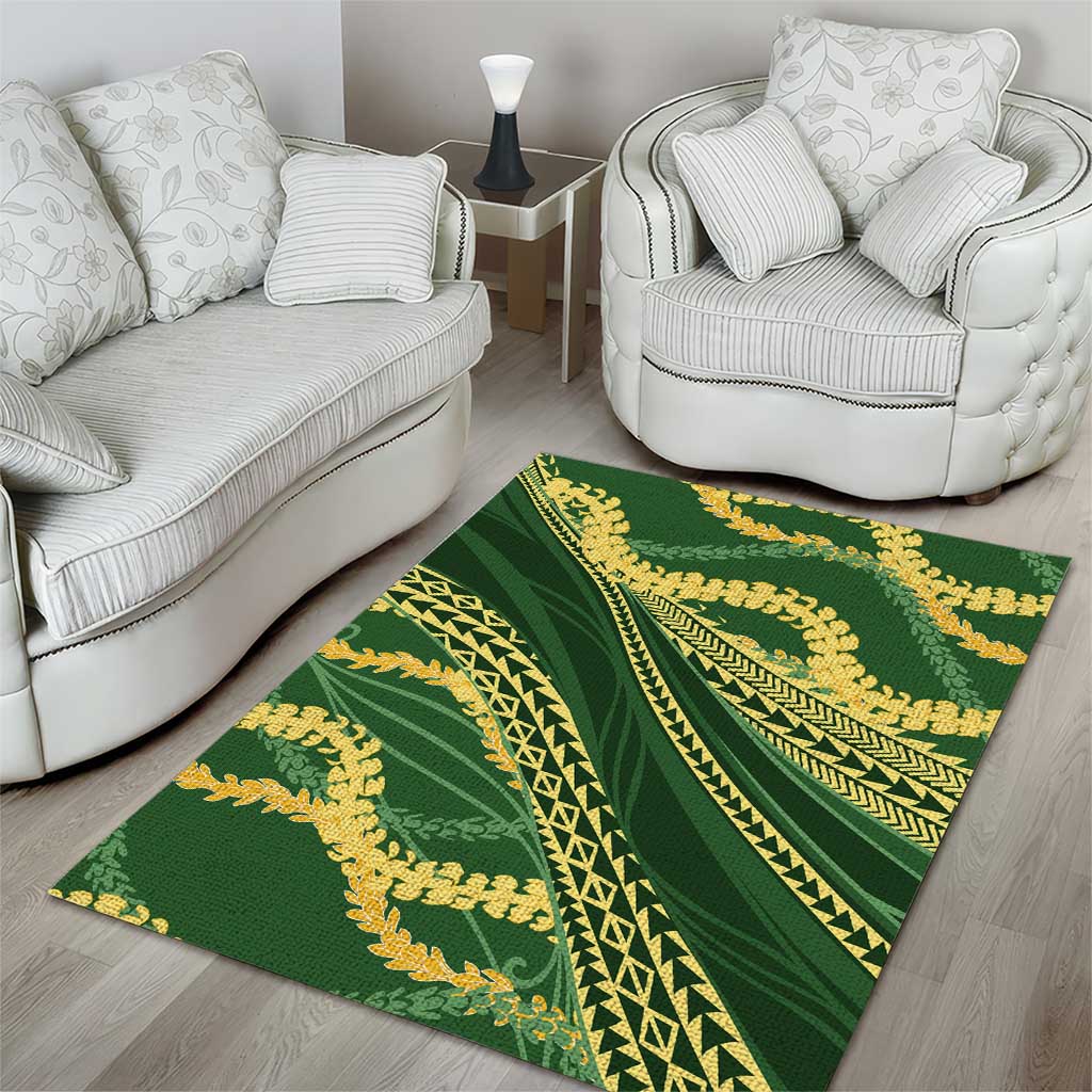 Polynesian Puakeniken Pikake Twisted Lei Area Rug Emerald - Polynesian Pride