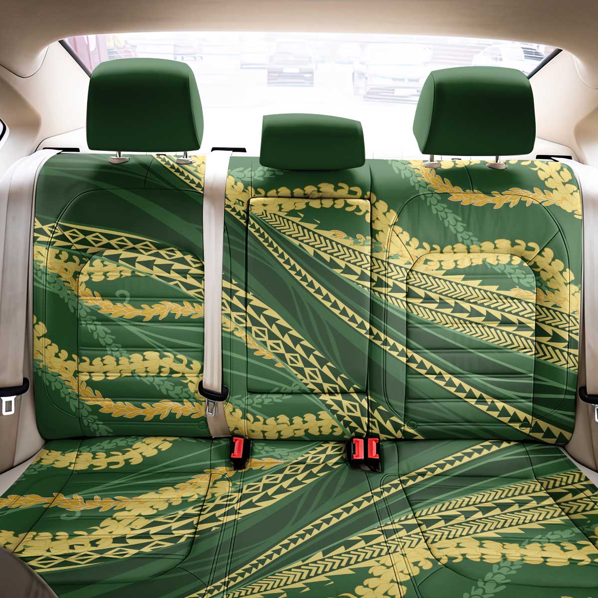 Polynesian Puakeniken Pikake Twisted Lei Back Car Seat Cover Emerald - Polynesian Pride