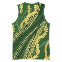 Polynesian Puakeniken Pikake Twisted Lei Basketball Jersey Emerald - Polynesian Pride