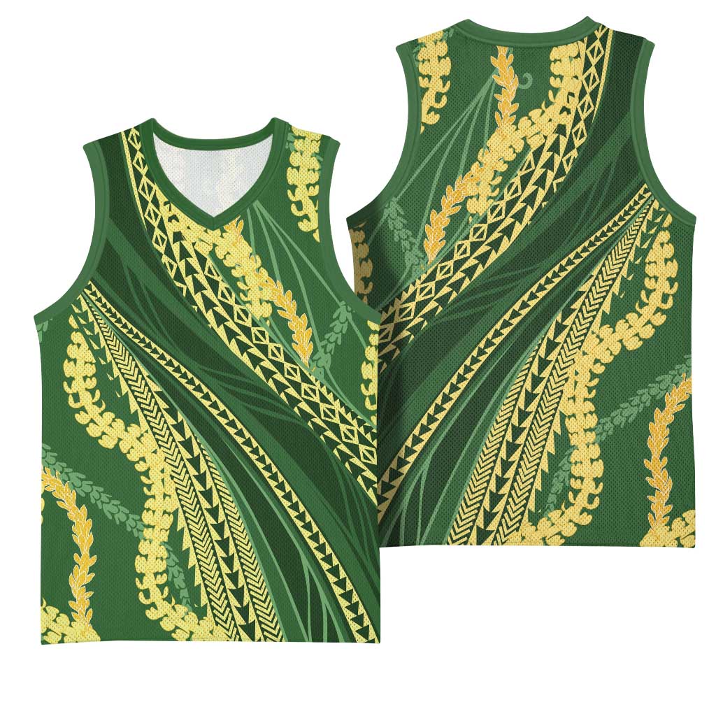 Polynesian Puakeniken Pikake Twisted Lei Basketball Jersey Emerald - Polynesian Pride