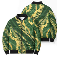 Polynesian Puakeniken Pikake Twisted Lei Bomber Puffer Jacket Emerald - Polynesian Pride