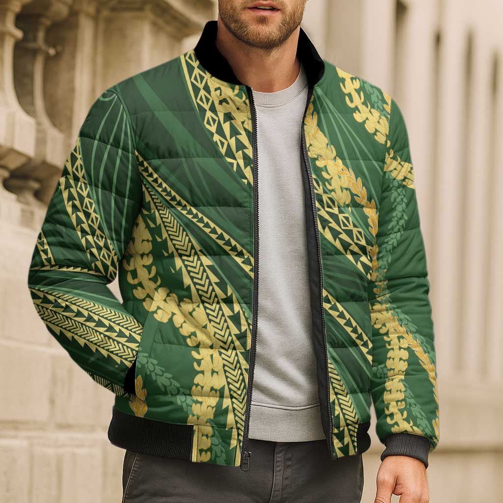 Polynesian Puakeniken Pikake Twisted Lei Bomber Puffer Jacket Emerald - Polynesian Pride