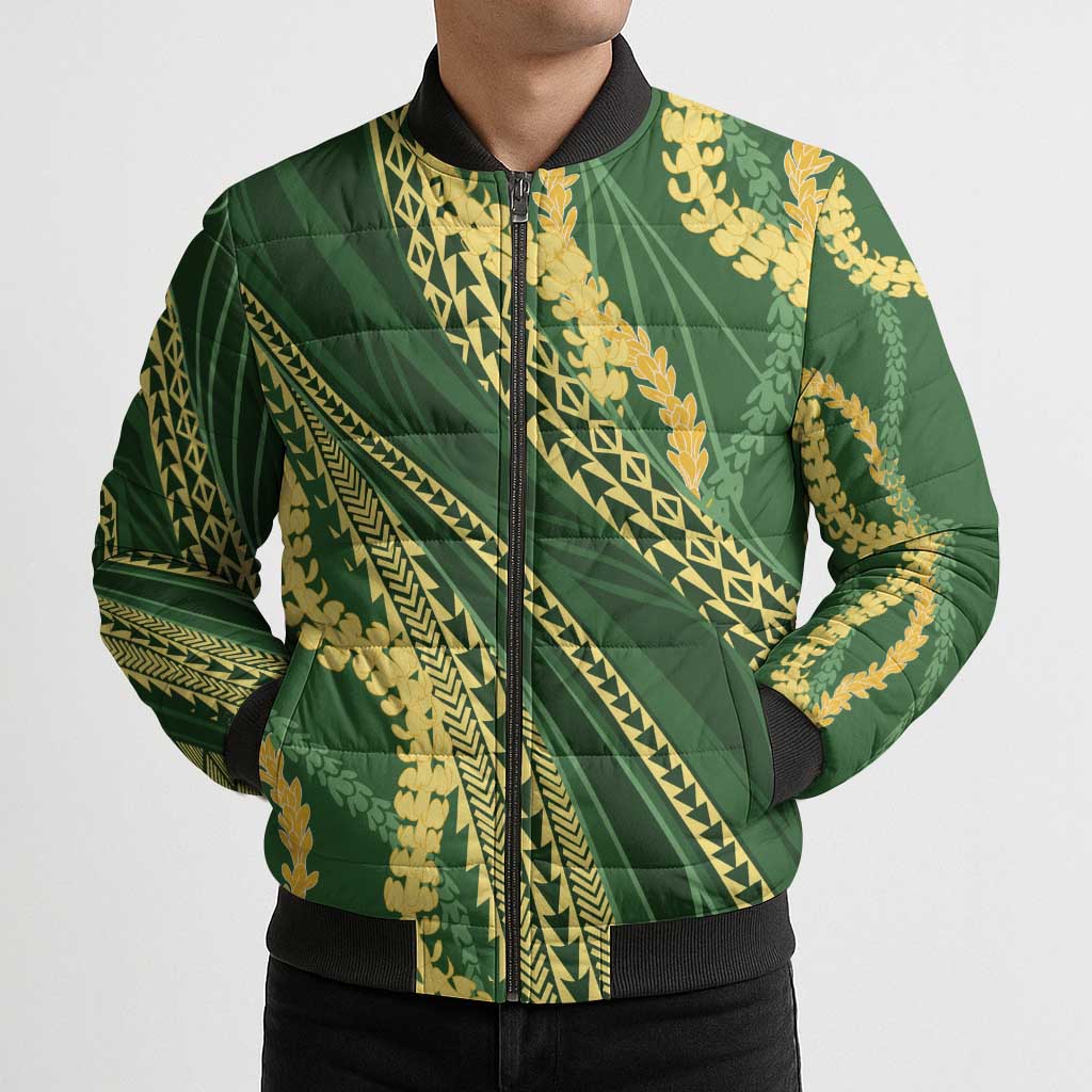 Polynesian Puakeniken Pikake Twisted Lei Bomber Puffer Jacket Emerald - Polynesian Pride