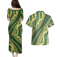 Polynesian Puakeniken Pikake Twisted Lei Couples Matching Puletasi and Hawaiian Shirt Emerald - Polynesian Pride