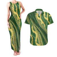 Polynesian Puakeniken Pikake Twisted Lei Couples Matching Tank Maxi Dress and Hawaiian Shirt Emerald LT7 Emerald - Polynesian Pride