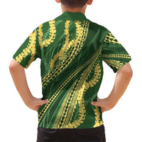 Polynesian Puakeniken Pikake Twisted Lei Family Matching Long Sleeve Bodycon Dress and Hawaiian Shirt Emerald - Polynesian Pride