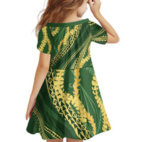 Polynesian Puakeniken Pikake Twisted Lei Family Matching Long Sleeve Bodycon Dress and Hawaiian Shirt Emerald - Polynesian Pride