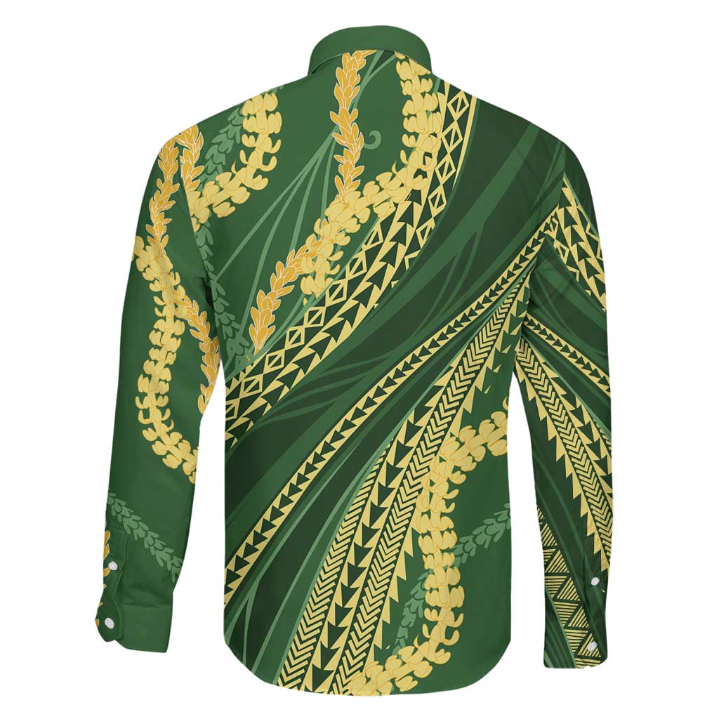 Polynesian Puakeniken Pikake Twisted Lei Family Matching Off Shoulder Short Dress and Hawaiian Shirt Emerald - Polynesian Pride