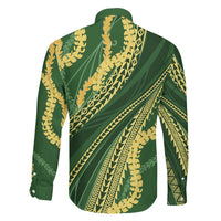 Polynesian Puakeniken Pikake Twisted Lei Family Matching Off Shoulder Short Dress and Hawaiian Shirt Emerald - Polynesian Pride