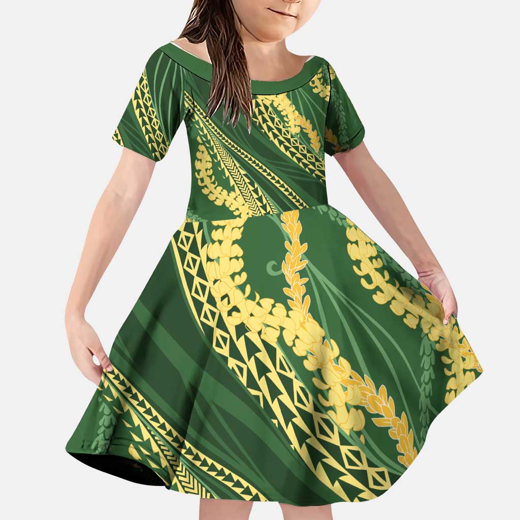 Polynesian Puakeniken Pikake Twisted Lei Family Matching Puletasi and Hawaiian Shirt Emerald - Polynesian Pride