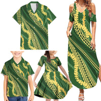 Polynesian Puakeniken Pikake Twisted Lei Family Matching Summer Maxi Dress and Hawaiian Shirt Emerald - Polynesian Pride