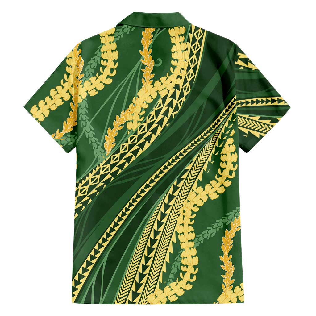 Polynesian Puakeniken Pikake Twisted Lei Family Matching Summer Maxi Dress and Hawaiian Shirt Emerald - Polynesian Pride