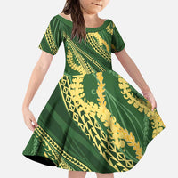Polynesian Puakeniken Pikake Twisted Lei Family Matching Tank Maxi Dress and Hawaiian Shirt Emerald - Polynesian Pride