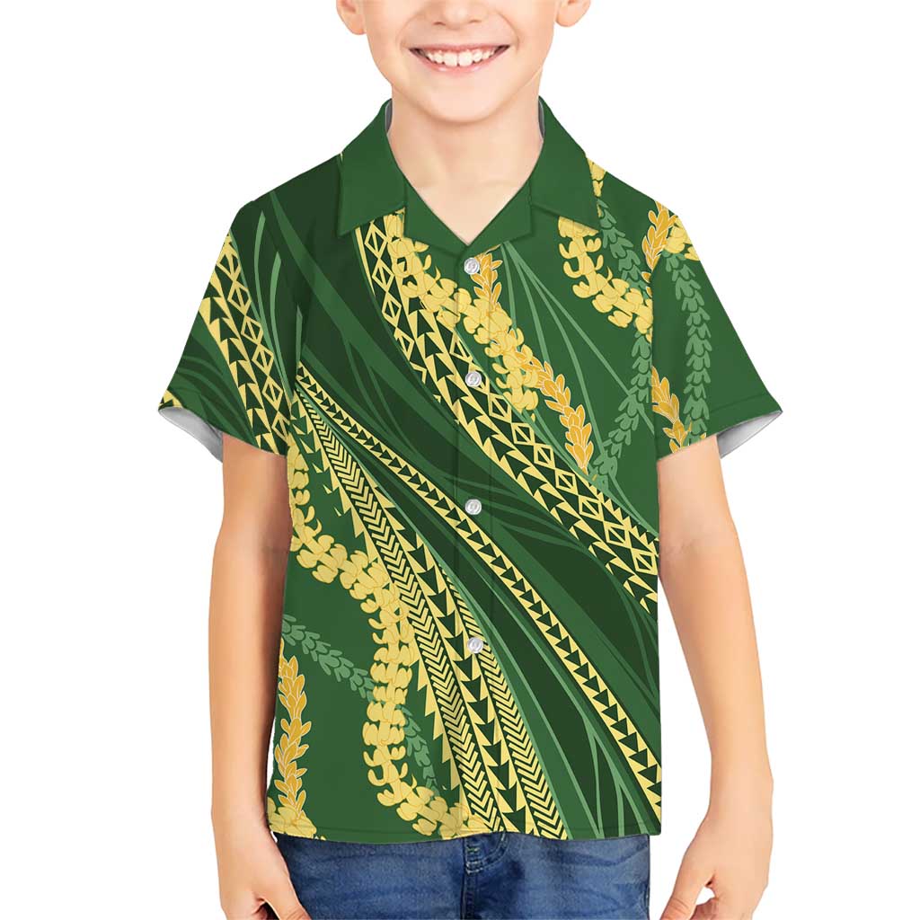 Polynesian Puakeniken Pikake Twisted Lei Family Matching Tank Maxi Dress and Hawaiian Shirt Emerald - Polynesian Pride