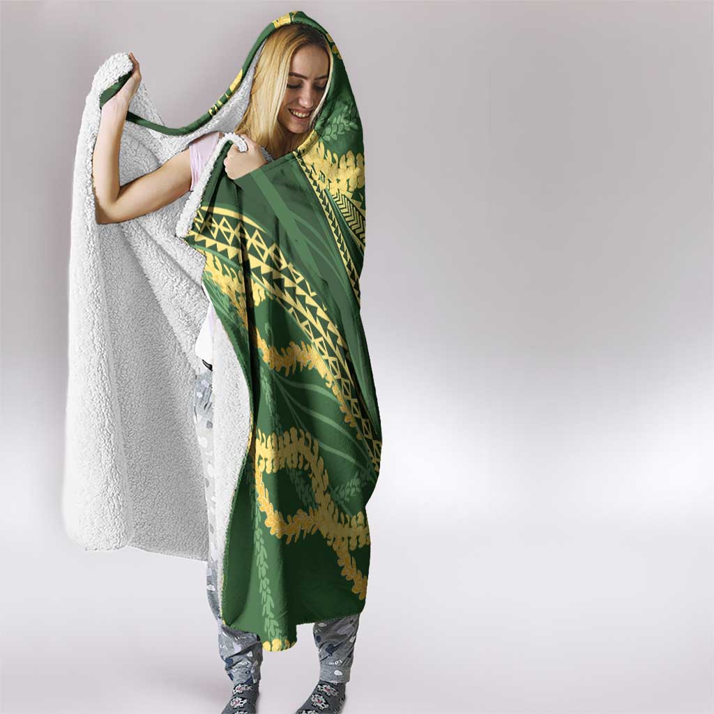 Polynesian Puakeniken Pikake Twisted Lei Hooded Blanket Emerald - Polynesian Pride