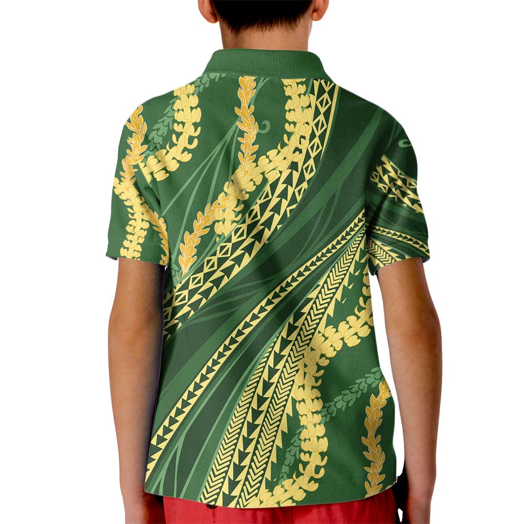 Polynesian Puakeniken Pikake Twisted Lei Kid Polo Shirt Emerald - Polynesian Pride