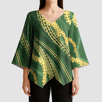 Polynesian Puakeniken Pikake Twisted Lei Kimono Sleeve Blouse Emerald - Polynesian Pride