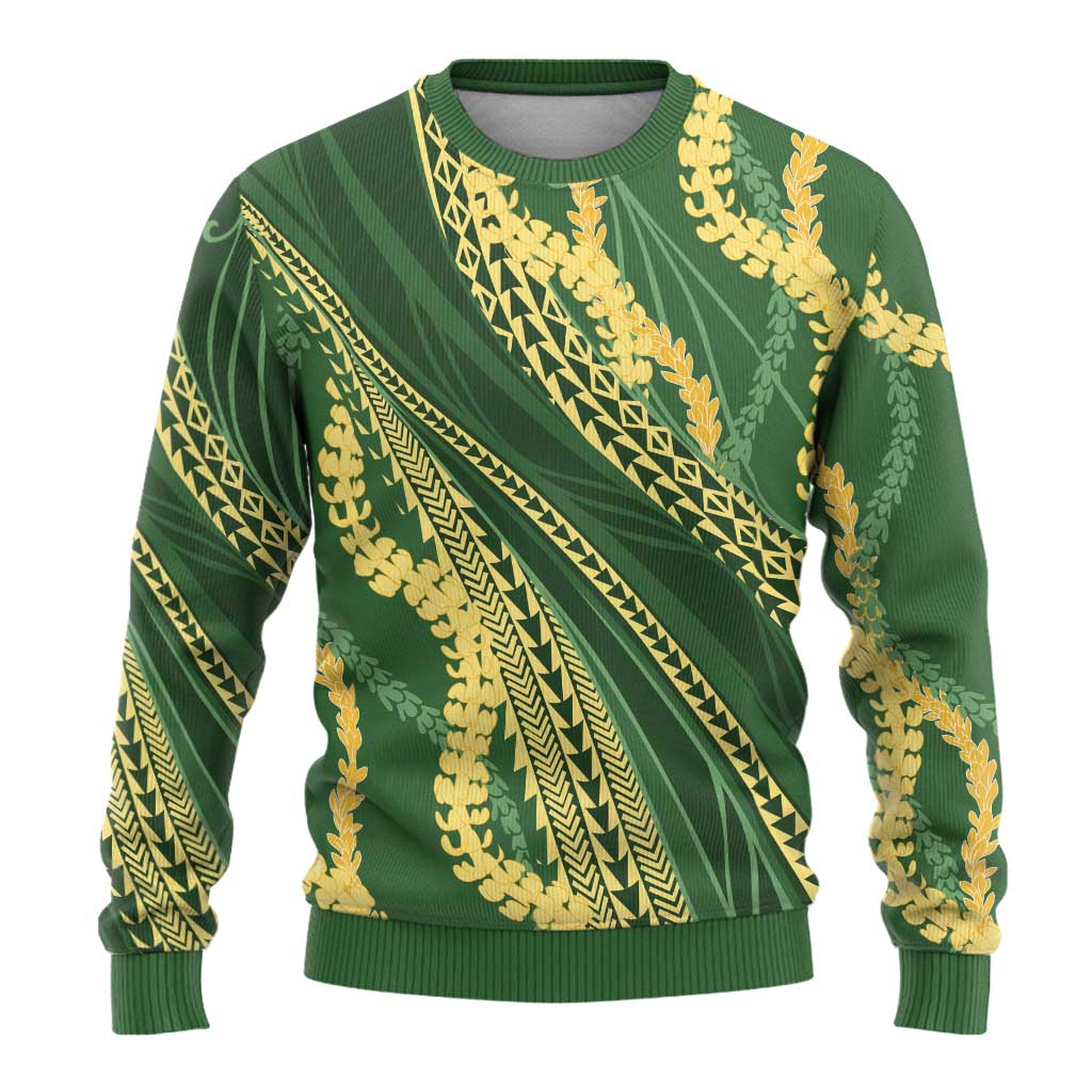 Polynesian Puakeniken Pikake Twisted Lei Ugly Christmas Sweater Emerald - Polynesian Pride