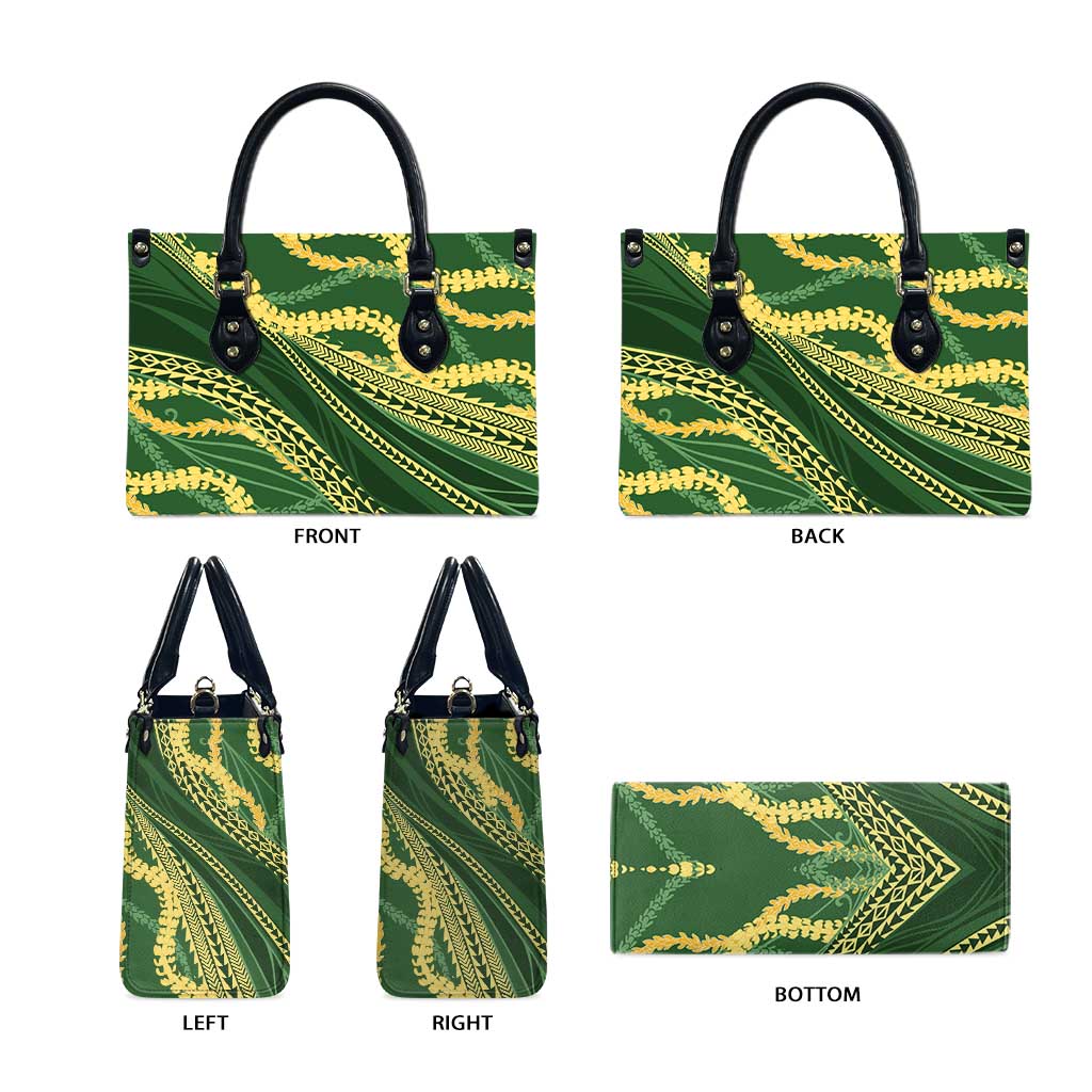 Polynesian Puakeniken Pikake Twisted Lei Leather Bag Emerald - Polynesian Pride